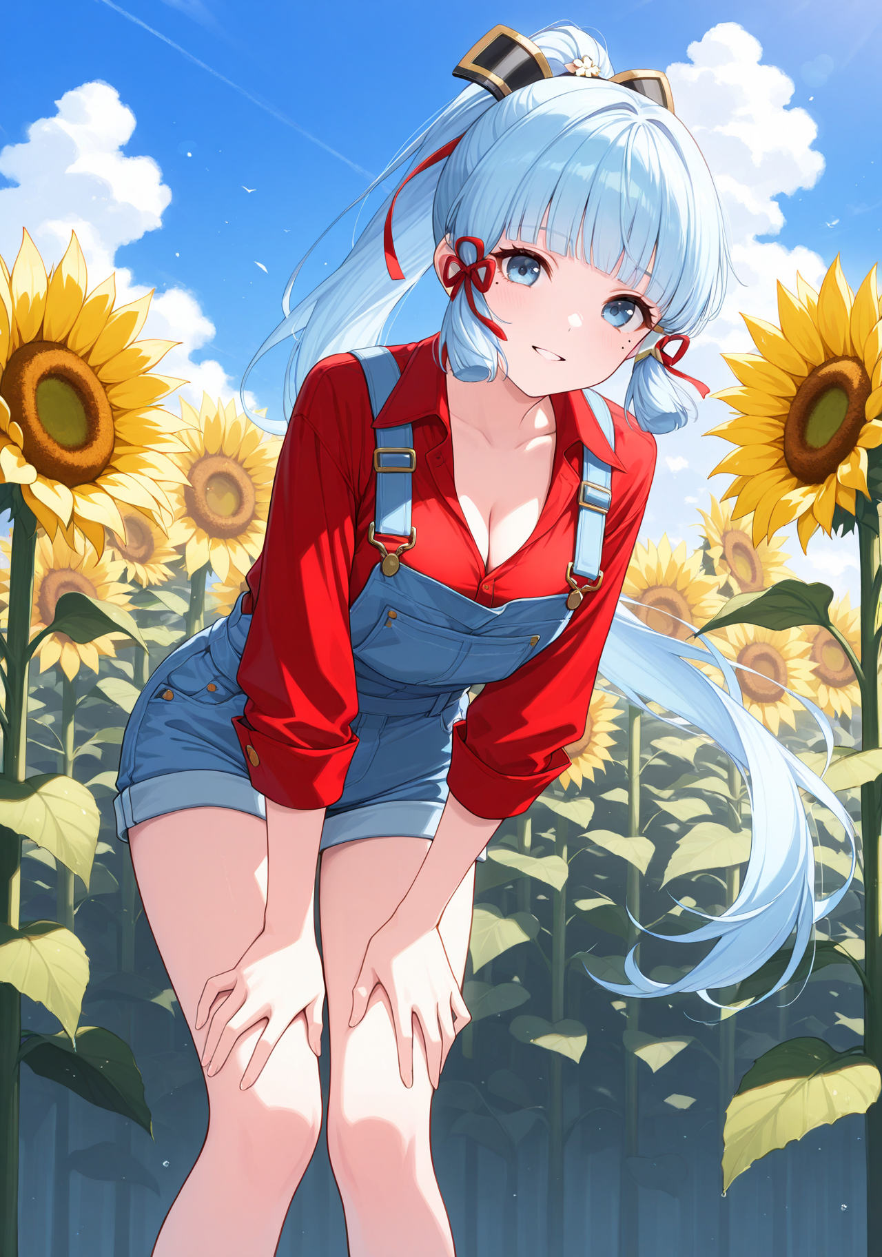 (genshin impact) kamisato ayaka - overalls - sunflower - leaning forward_01225.png